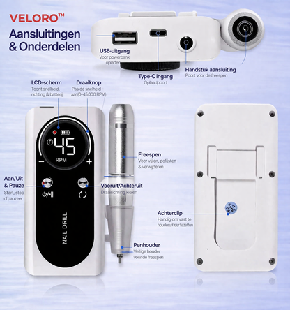 Veloro™ NailPro Elite – 45000RPM Professionele High-Speed Nagelfrees